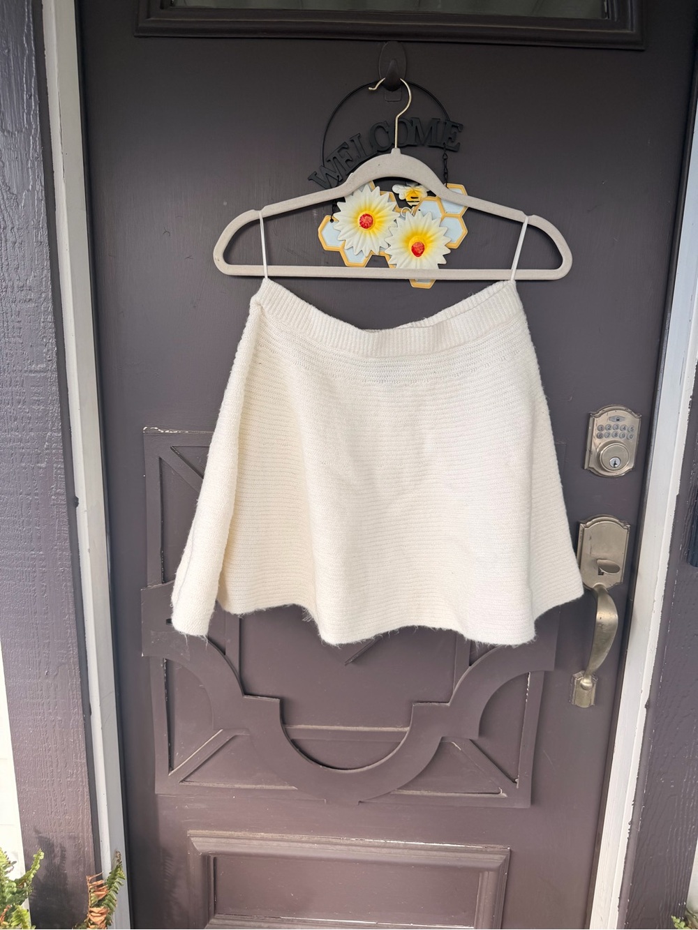 Cream Knit Circle Skirt with Comfortable Waistband